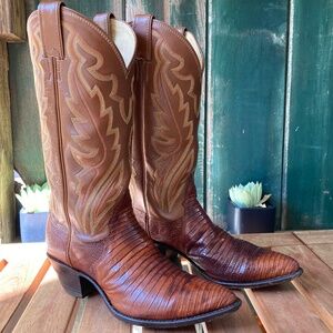 Women Justin Cowboy Boot 8M Peanut Brittle Iguana Lizard *Vintage* Made in USA!